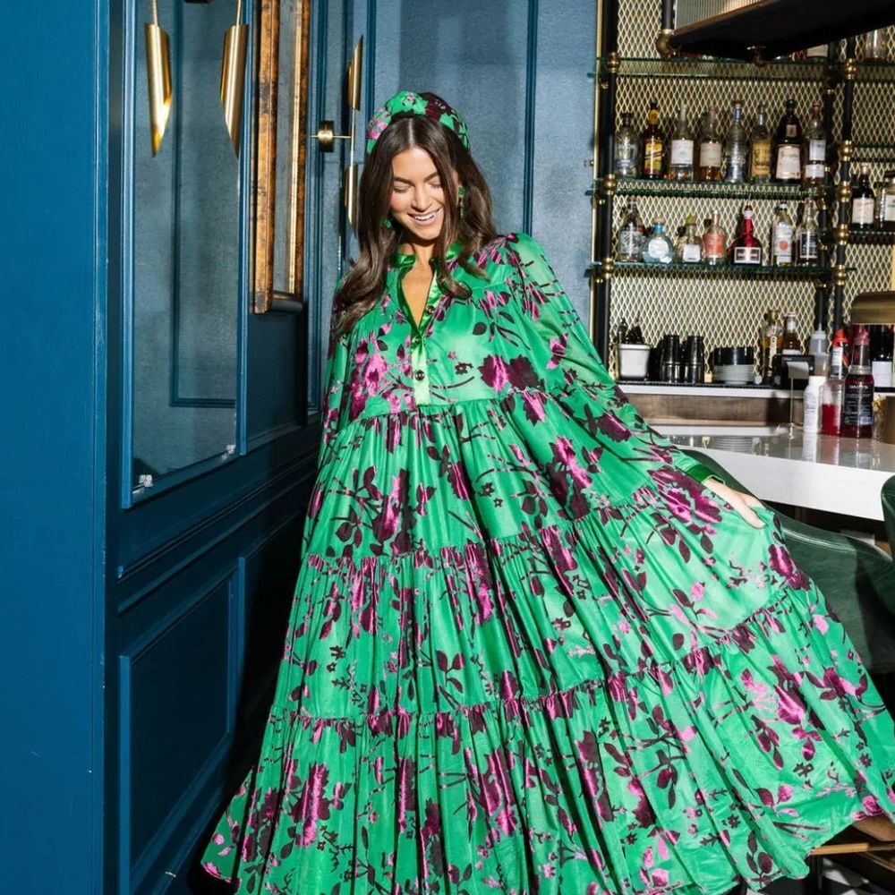 Brianna Cannon Everyday Maxi Dress – Green/Fuchsia Velvet (L)